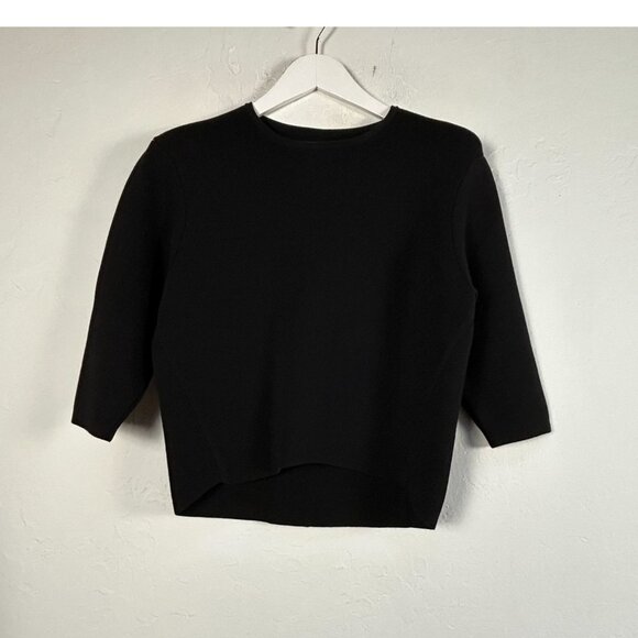 J Brand Womens Black 3/4 Sleeve Crew Neck Knit Top XS Pullover High-Low Hem - Picture 1 of 8